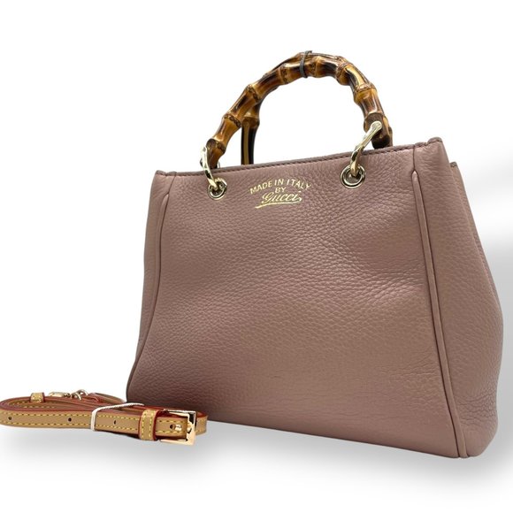 GUCCI Pink Leather Bamboo Shoulder Bag - Picture 1 of 16